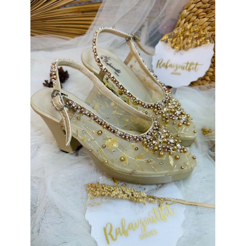 sepatu wedding Kiana gold platform 9cm