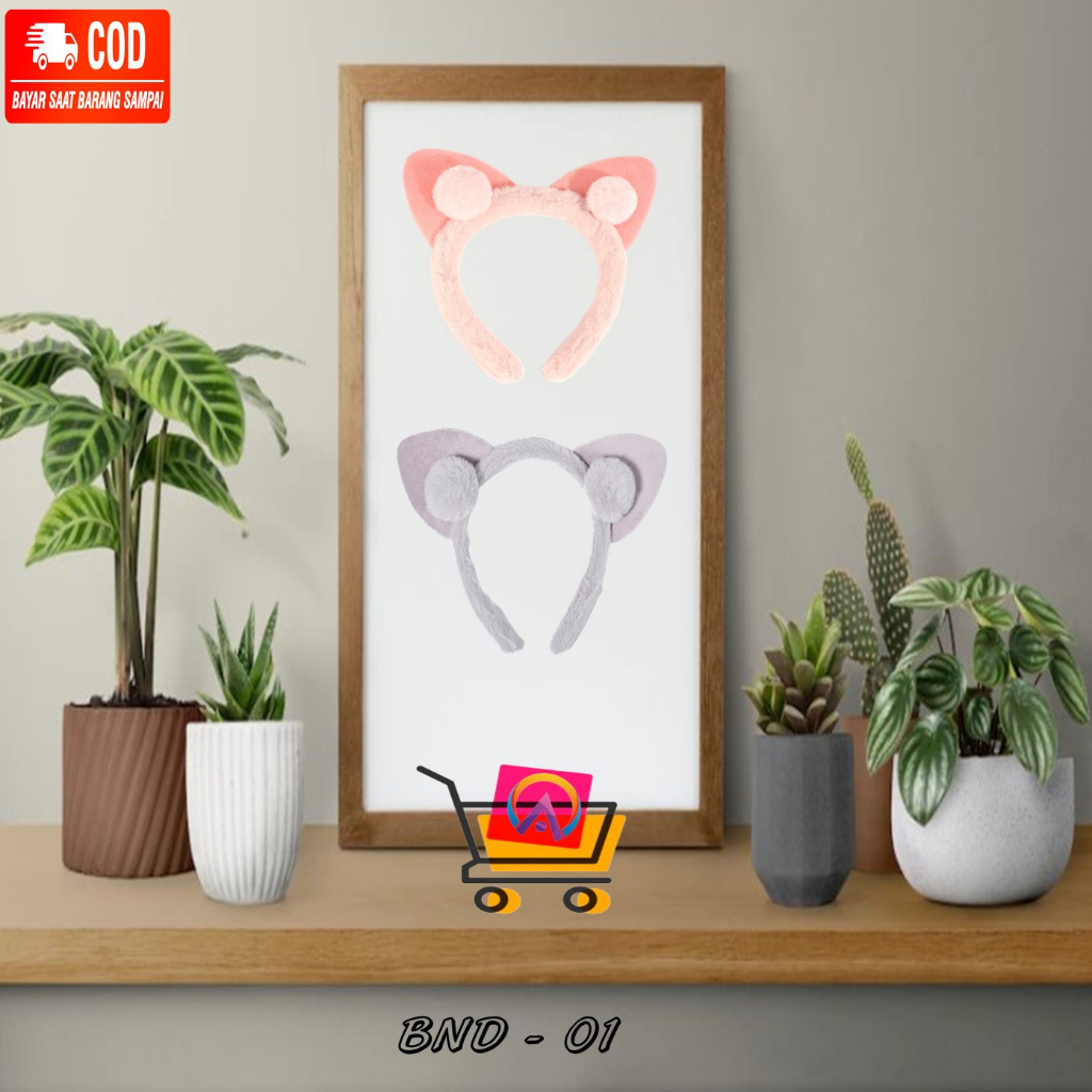 Bando Ikat Kepala Rambut Lucu Telinga Berbulu Motif Kuping Kucing Mewah Empuk Tebal Bando Ikat Rambu