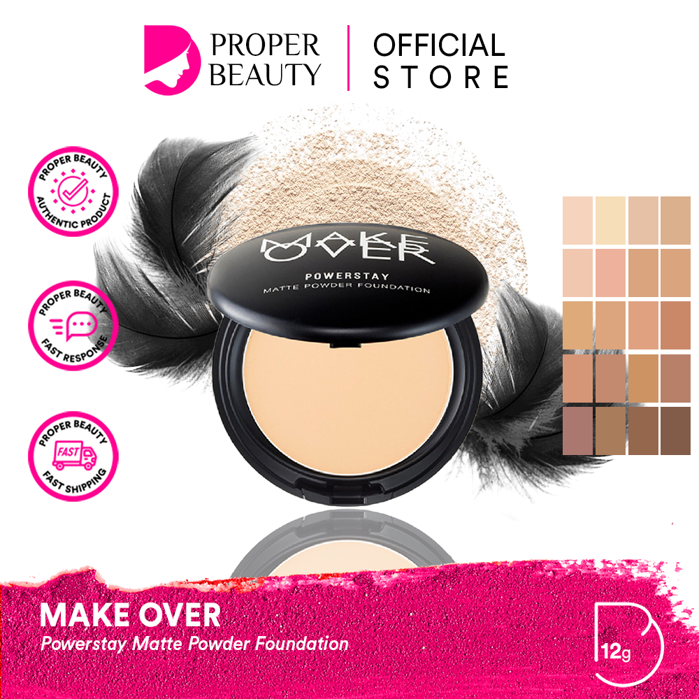 MAKE OVER Powerstay Matte Powder Foundation Indonesia / Bedak Padat 12g / Oil Control Stay Up To 12H SPF 15 PA++ / Compact Cushion / Medium Coverage / Ivory Natural Beige Tan / Makeup Cosmetic Face Make Up Kosmetik Wajah Muka  / Makeover Power Stay Series