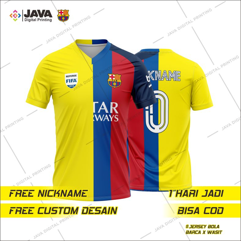 JERSEY BAJU KAOS CLUB BARCELONA X WASIT FREE NICKNAME FULL PRINTING