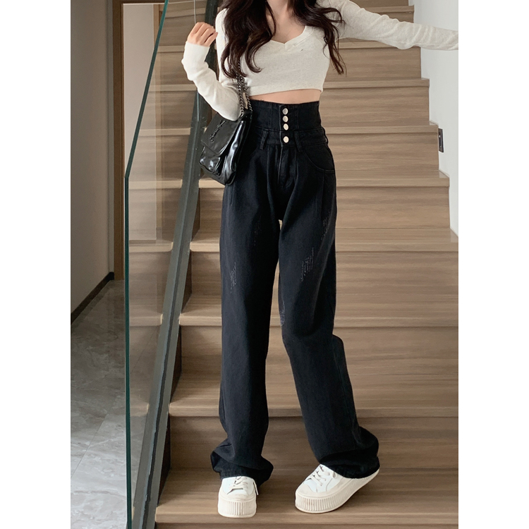 Celana Jeans Wanita Korea Style Retro Jeans Loose Celana High Waist