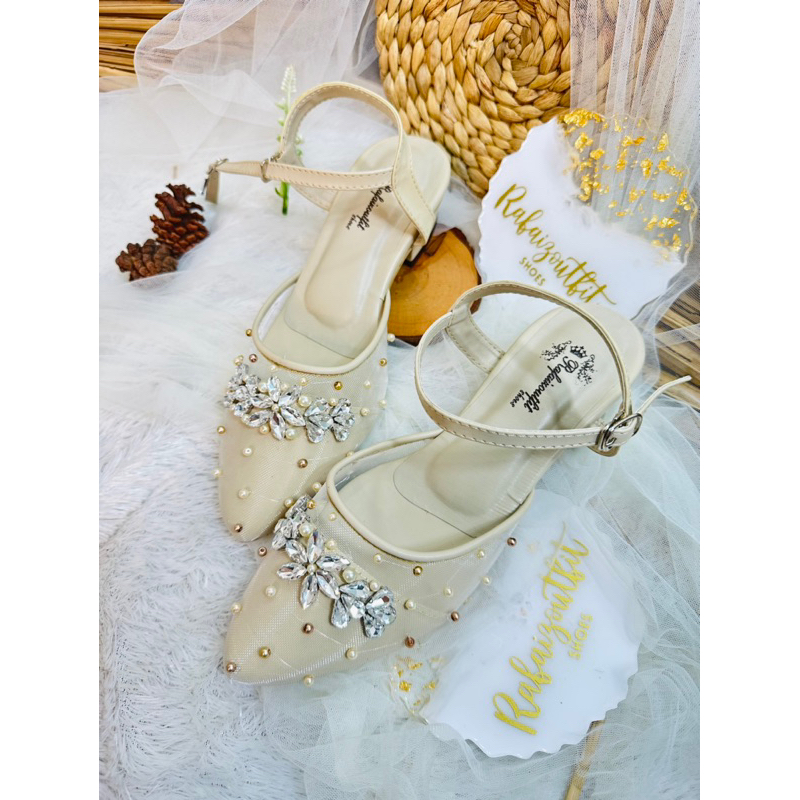 sepatu wedding dhanda cream tali 3cm tahu