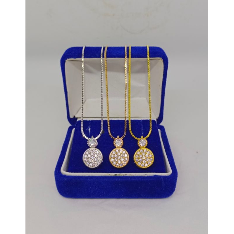 kalung itali santa &amp; kasandra dewi + liontin solitaire mp+ bulat mp full model tusuk / kalu g perak asli silver 925 lapis emas/ kalung fashion wanita terbaru