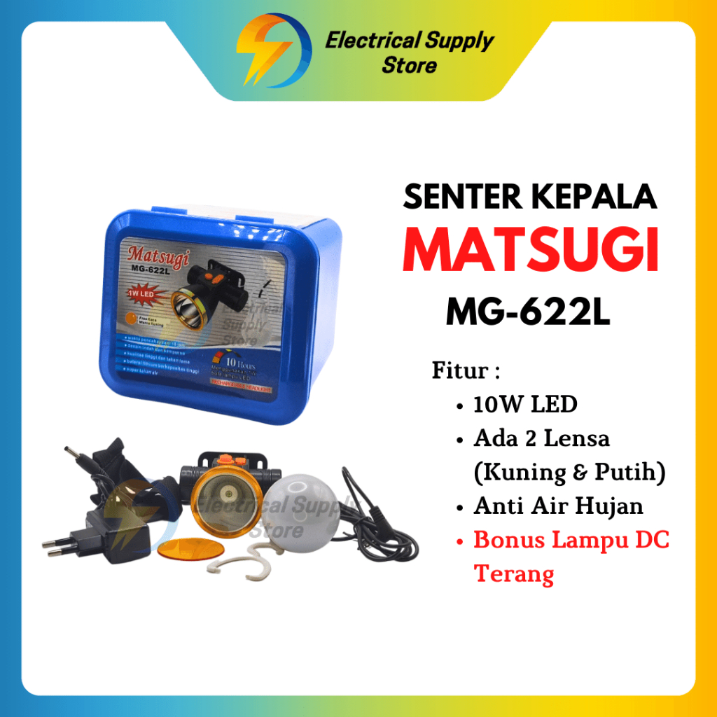 SENTER KEPALA 10W MATSUGI MG-622L | DUA LENSA | TAHAN AIR | FREE LAMPU DC