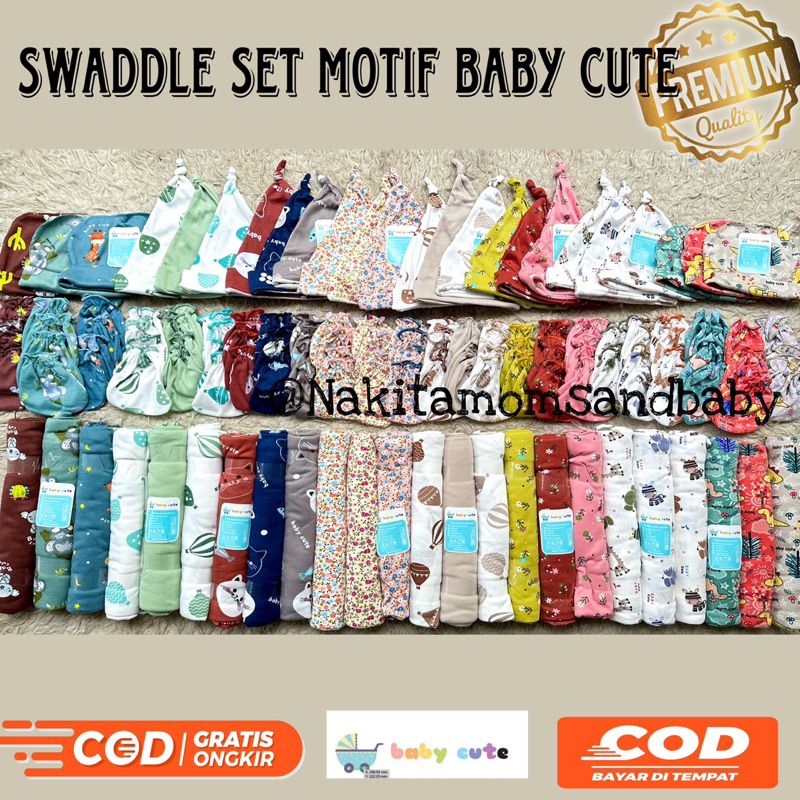 Paket set swaddle Motif selimut alas stroller alas tidur bayi bedong perlengkapan bayi Topi bayi Sarung tangan bayi Newborn SNI promo 9.9