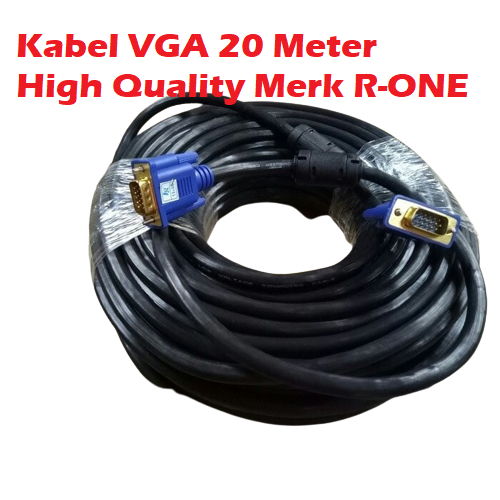 KABEL VGA 20 METER MALE TO MALE HIGH QUALITY VGA CABLE 20M - KABEL VGA 20M WARNA HITAM PLATE GOLD DAN PUTIH