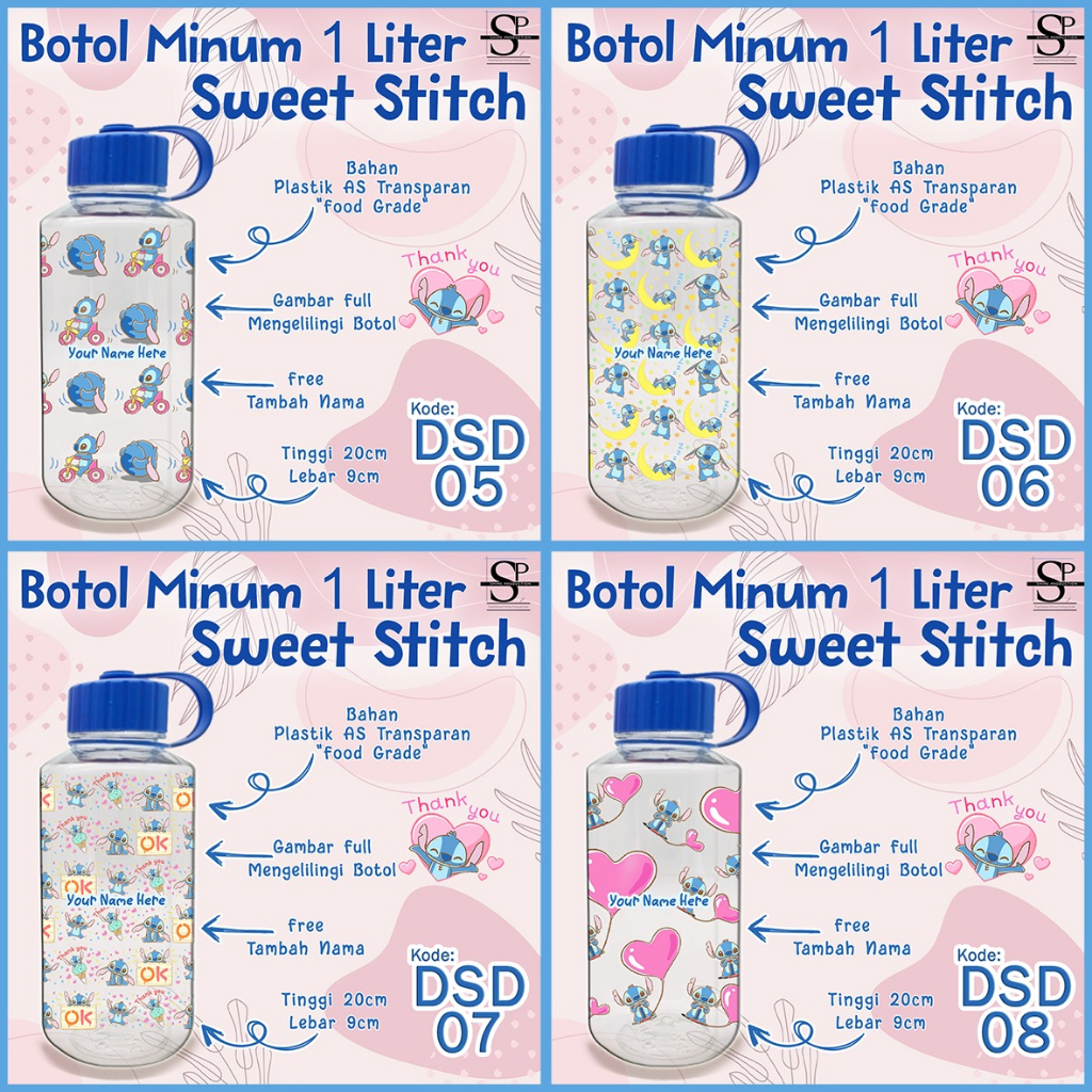 Botol Minum 1 Liter Motif Kartun Stitch BPA FREE