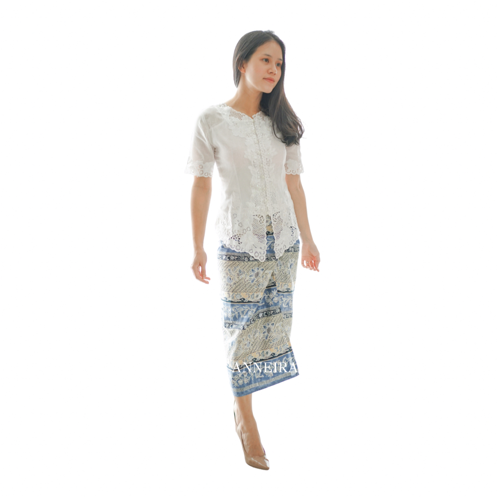 KEBAYA PUTIH MODERN LENGAN PENDEK (LUNA)