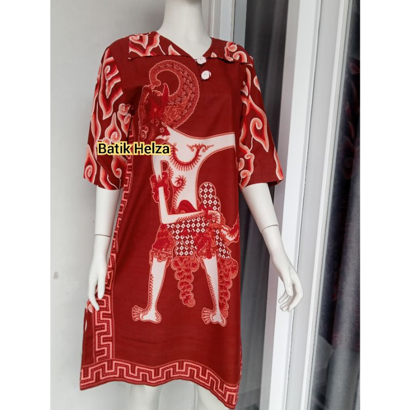 Tunik Dres batik wanita modern solo bahan katun motif wayang cocok untuk kerja maupun acara lainnya 