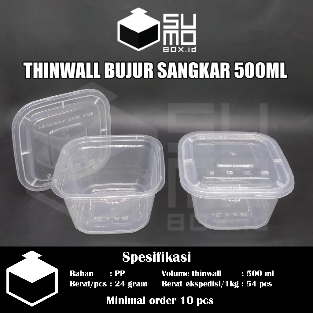 Thinwall KOTAK 500ml + tutup / wadah plastik box square dessert kontainer 500 ml [ECERAN]