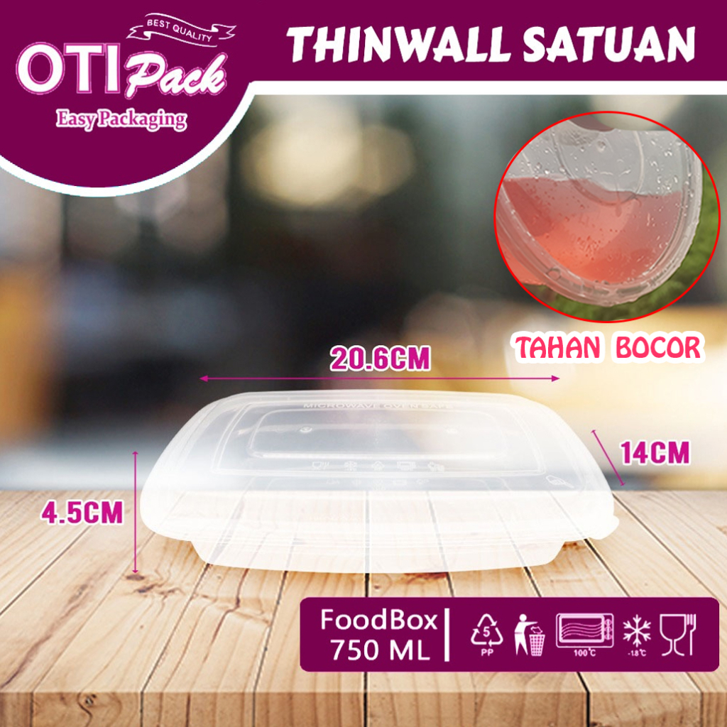 SATUAN Thinwall Otipack Persegi Panjang 750ML/ Kotak Makan Plastik/Food Container Box  OTMS750