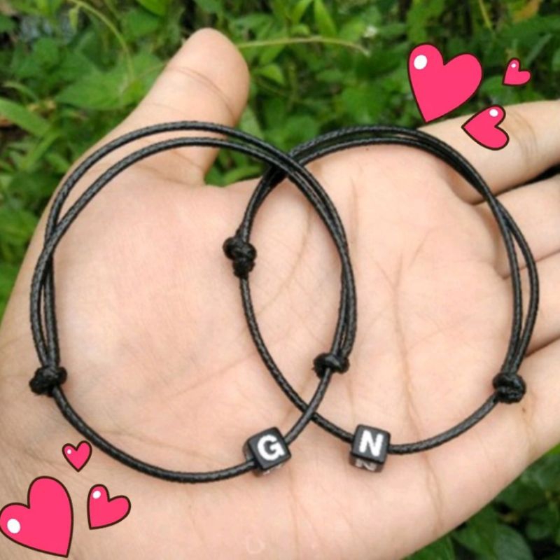 GELANG INISIAL HURUF SINGLE SLIDE TANPA KEMASAN DADU TALI KOREA 1,5 MM (BEPINK OFFICIAL)