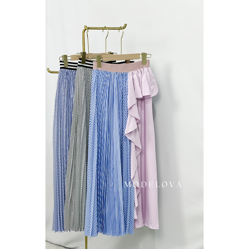 MDLV ~ 4129# Dianthe Asymmetric Pleated Skirt Rok Salur Import