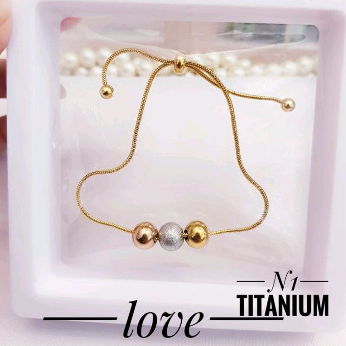 Gelang Serut Boba Bola Titanium Gold 0304a4