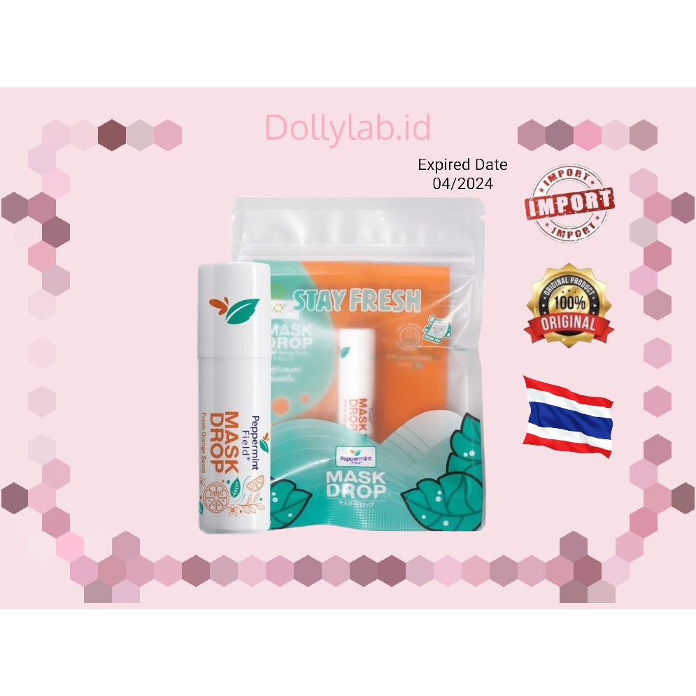 Peppermint Field Mask Drop Black &amp; Fresh Mint Scent Mask Drop Minyak Penyegar Masker Thailand