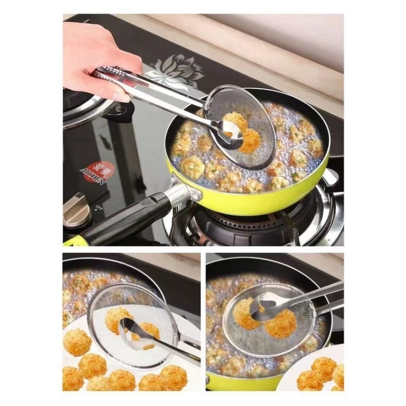 Pencapit Gorengan 2in1 Jepitan Gorengan Dengan Tirisan Minyak Stainless Steel Tahan Panas