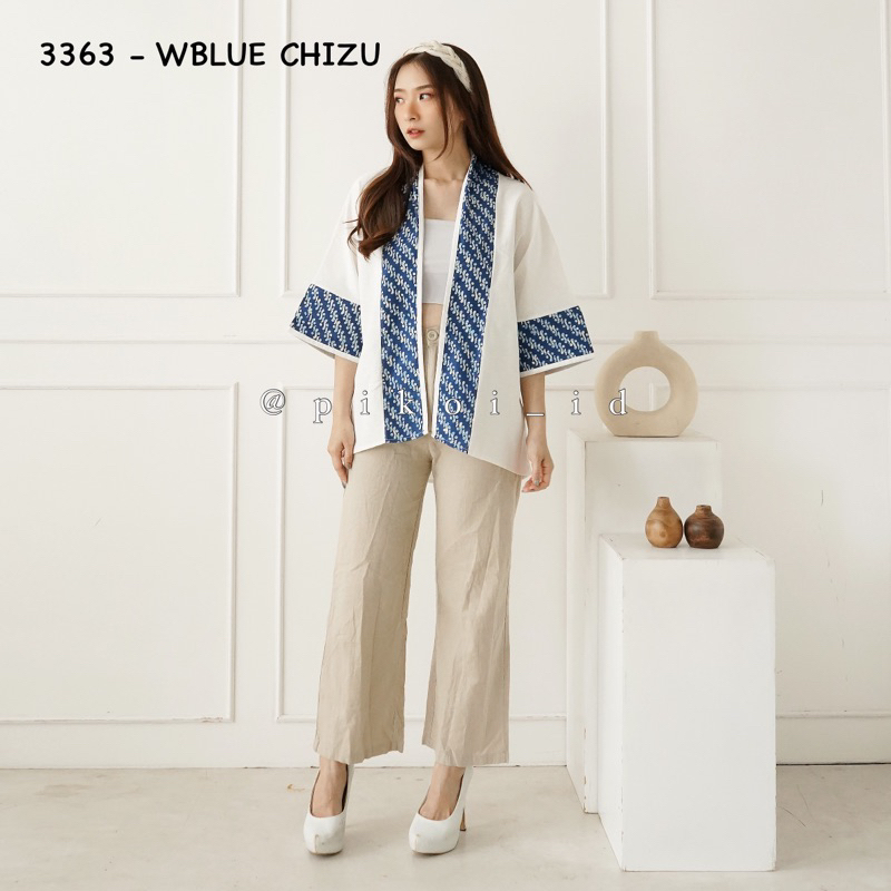 Cardigan batik wanita modern katun linen polosan / Outer etnik wanita simple lengan panjang 241 caro