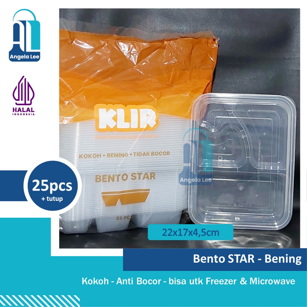 KLIR thinwall bento sekat 3/4/star bening kokoh anti bocor 25pcs foodgrade BPA free