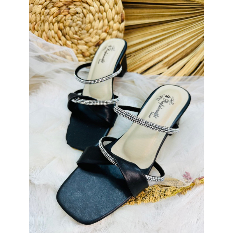 sandal wanita mindie putih hitam 5cm tahu