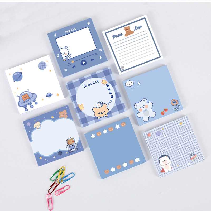 

Blue Cloud Bear Square Memopad Catatan Memo Warna Biru Tema Beruang Bubble Awan