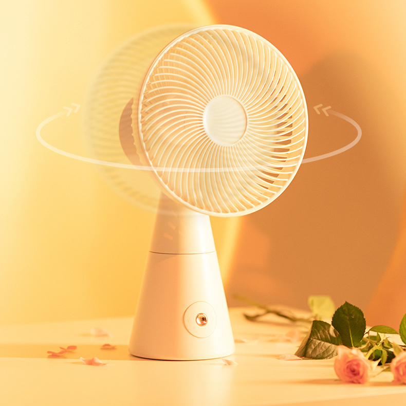 Kipas Angin Meja Desk Fan Head Swing Sunset Light USB 3000mAh - 228 - White