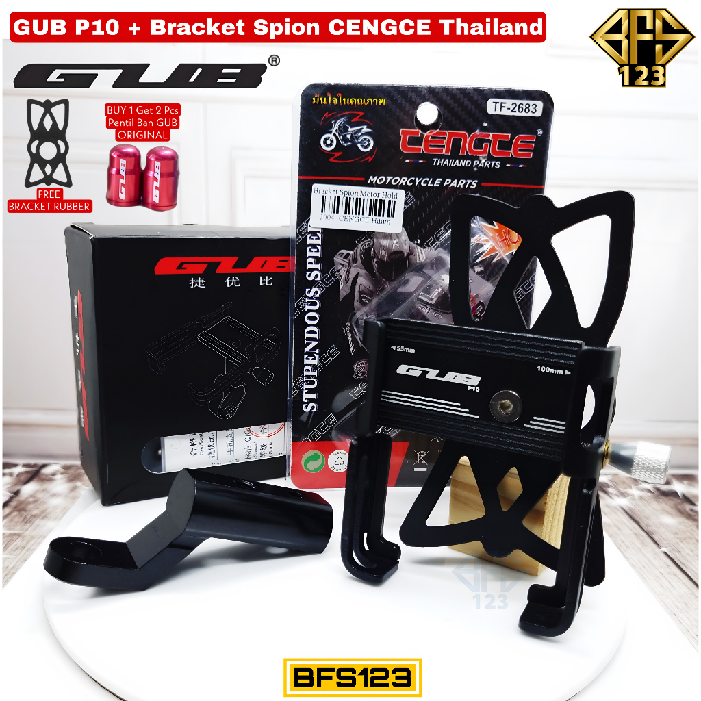 HOLDER GUB P10 Original Holder Handphone Dudukan Ponsel Aluminium Aloy  Free Tutup Pentil Ban GUB 2 Pcs