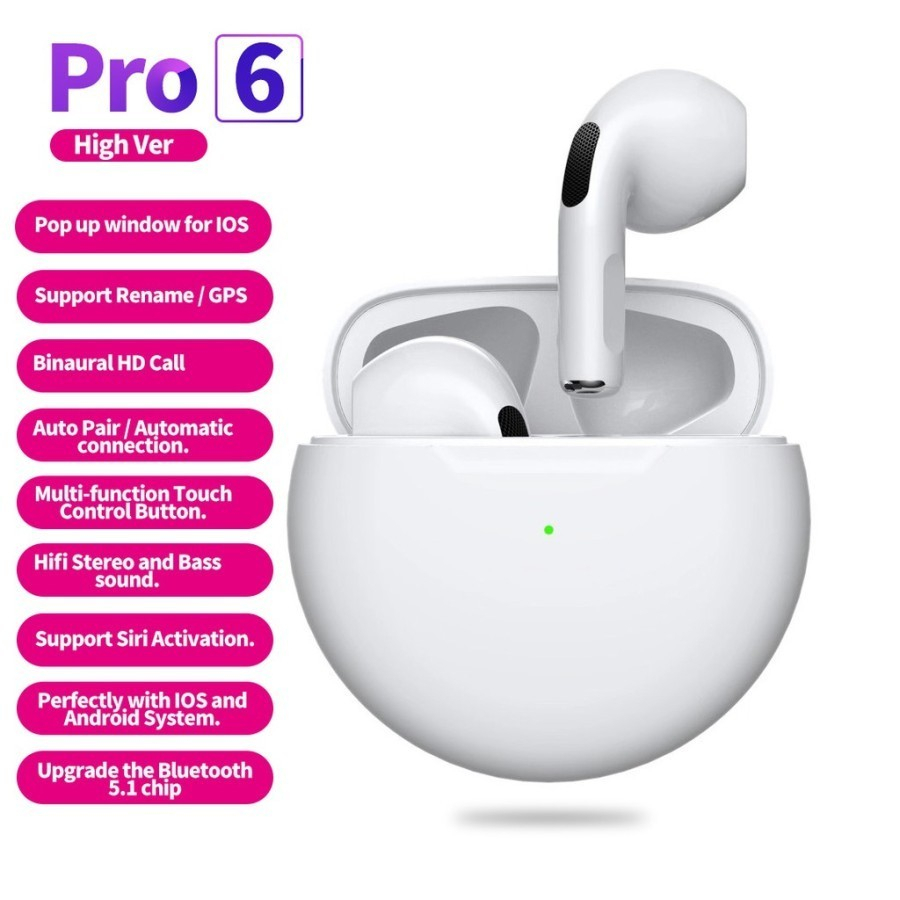 Trend-Headset Bluetooth PRO 6 TWS Bluetooth V5.1 with Charging Case