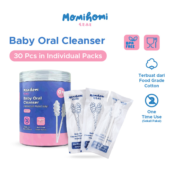 Momi Homi Baby Oral Cleanser Pembersih Mulut Bayi Isi 30 PCS / Single Use / Aman Digunakan Untuk Bayi 0-3 Tahun / Baby Mouth Cleaner Pembersih Lidah Bayi Model Stick Kain Kasa / Perawatan Gigi Lidah Dan Gusi Bayi Cotton Toothbrush for Baby New Born