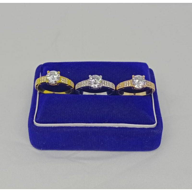 cincin solitaire mata putih samping/perak asli silver 925 lapis emas/perhiasan fashion wanita terbaru
