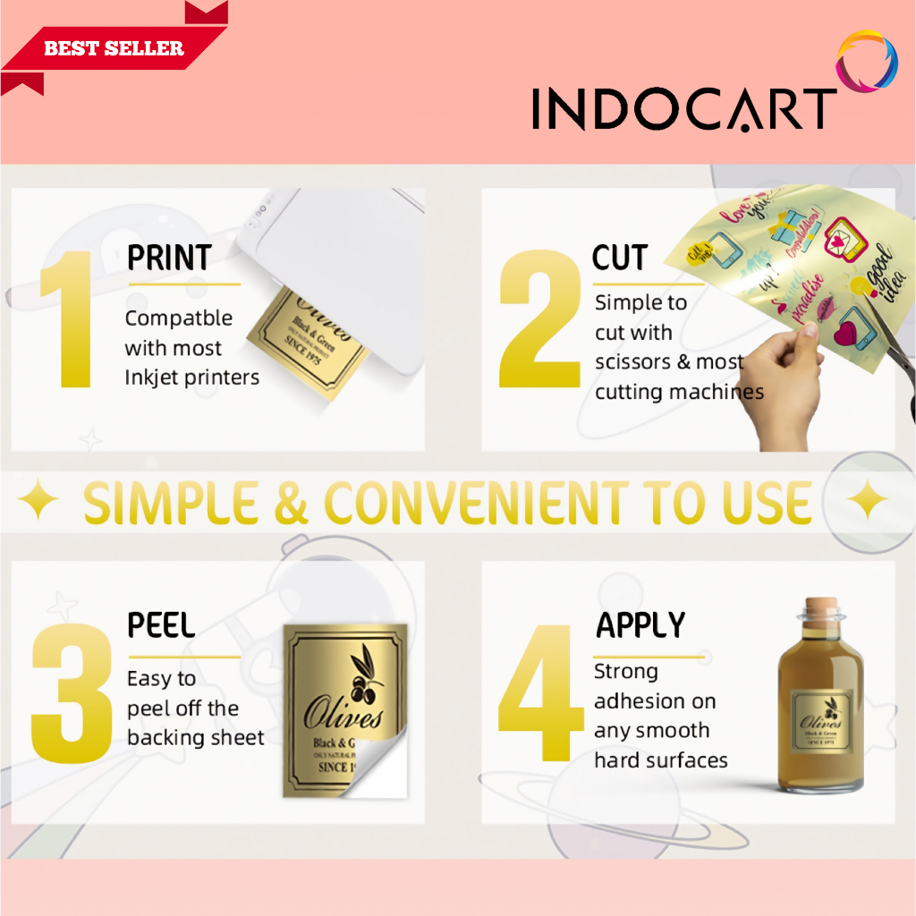 IndoCart Sticker Pet Vinyl Glossy Gold-A4-20s