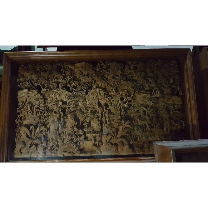 Hiasan dinding kayu jati - Ukiran relief Ramayana