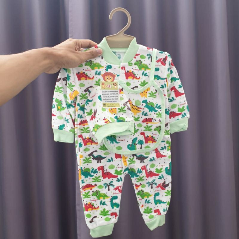 1 Set Jumper Bayi E77 SNI 0-9 Bulan + Topi + Celemek | Jumper Anti Alergi Baju Kodok Bayi Panjang