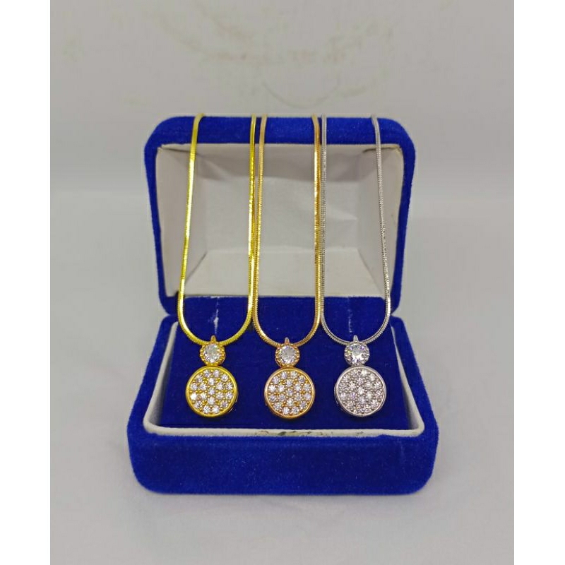 kalung rantai kasandra flexi+liontin tusuk bulat mata putih/perak asli silver 925 lapis emas/perhiasan fashion wanita terbaru