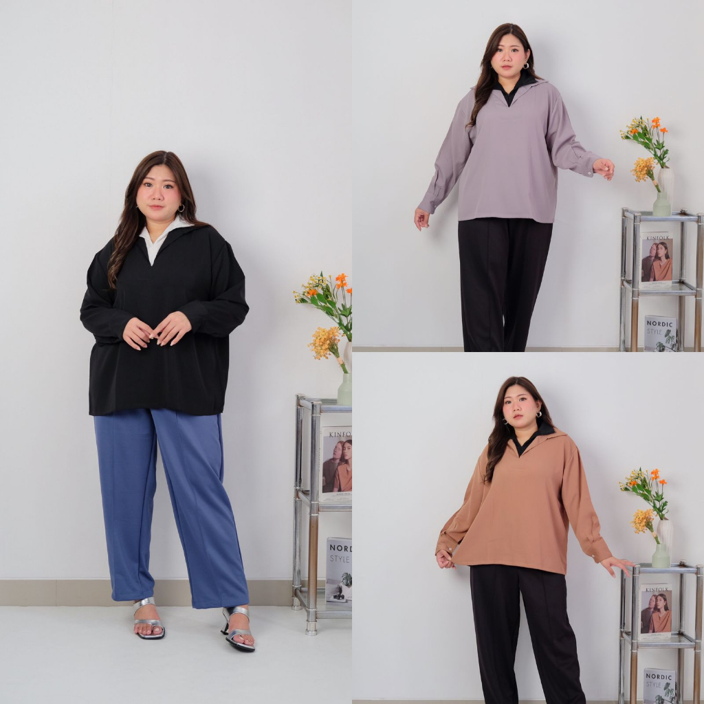 Bigwell Mia Kerah Blouse Atasan Wanita Bigsize Plussize Jumbo