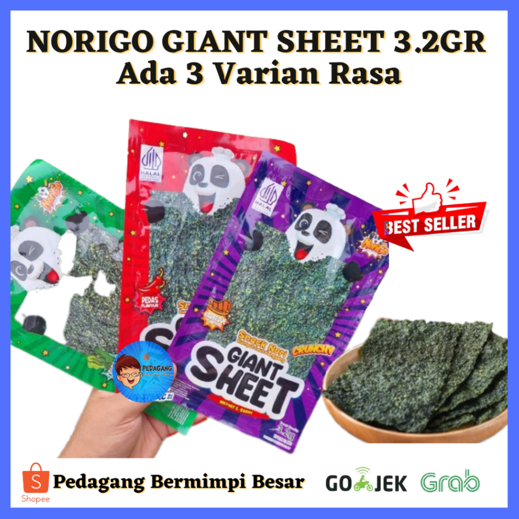 Norigo Giant Sheet ada 3 Varian Rasa/ Norigo Giant/ Rumput laut/Snack Rumput Laut / Norigo