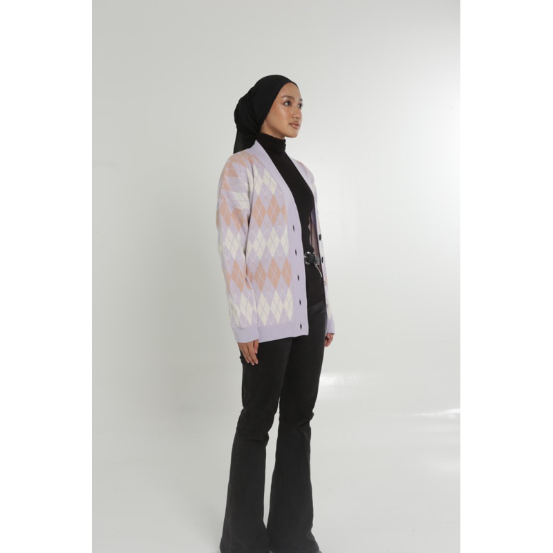 Runa Argyle Cardigan Unisex Pria Wanita