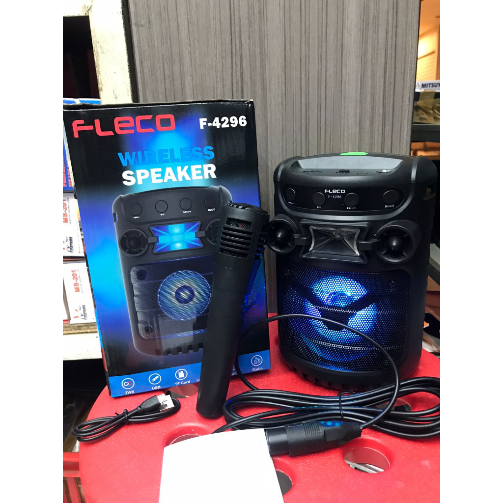 COD~Speaker Bluetooth Karauke Portable LED Gratis Mikrofon Fleco F-4296 / Speaker Karauke Bluetooth/Radio/TF Card / Speaker KArauke Murah