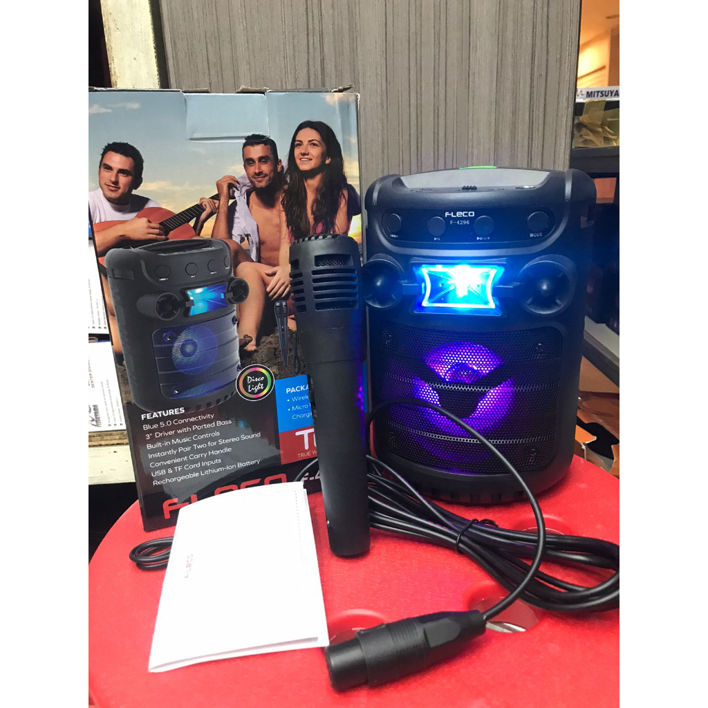 COD~Speaker Bluetooth Karauke Portable LED Gratis Mikrofon Fleco F-4296 / Speaker Karauke Bluetooth/Radio/TF Card / Speaker KArauke Murah