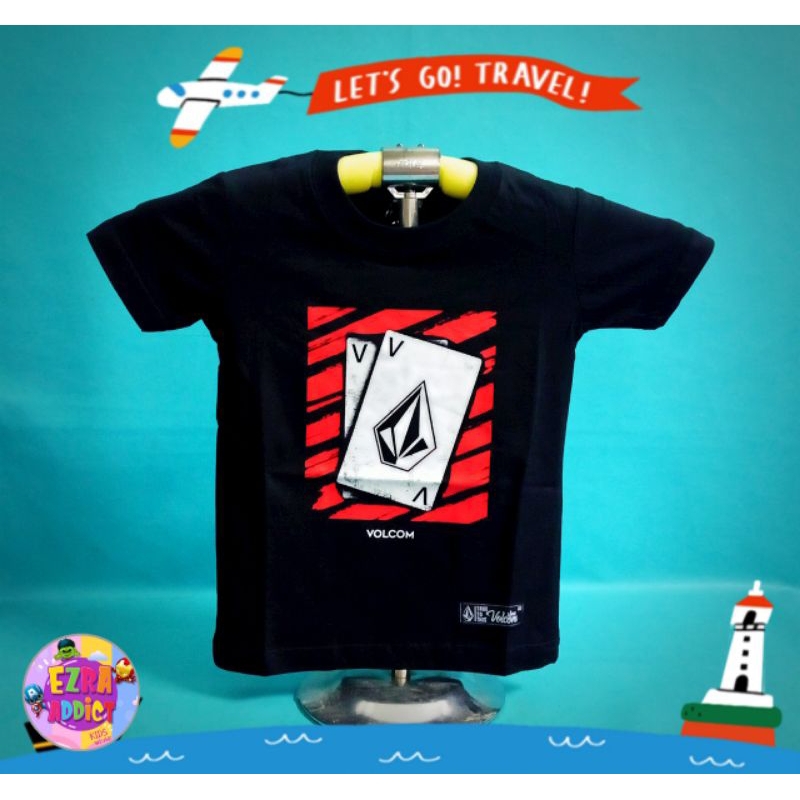 ORIGINAL Surfkids - Umur 1 2 3 4 5 6 7 8 tahun - Baju Distro Anak - Volcom Hitam - Kaos Distro Anak 