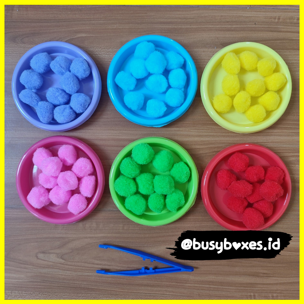 [busyboxes.id] sorting pompom menyesuaikan warna / aktivitas anak preschool TK / mainan edukasi murah- 6 warna