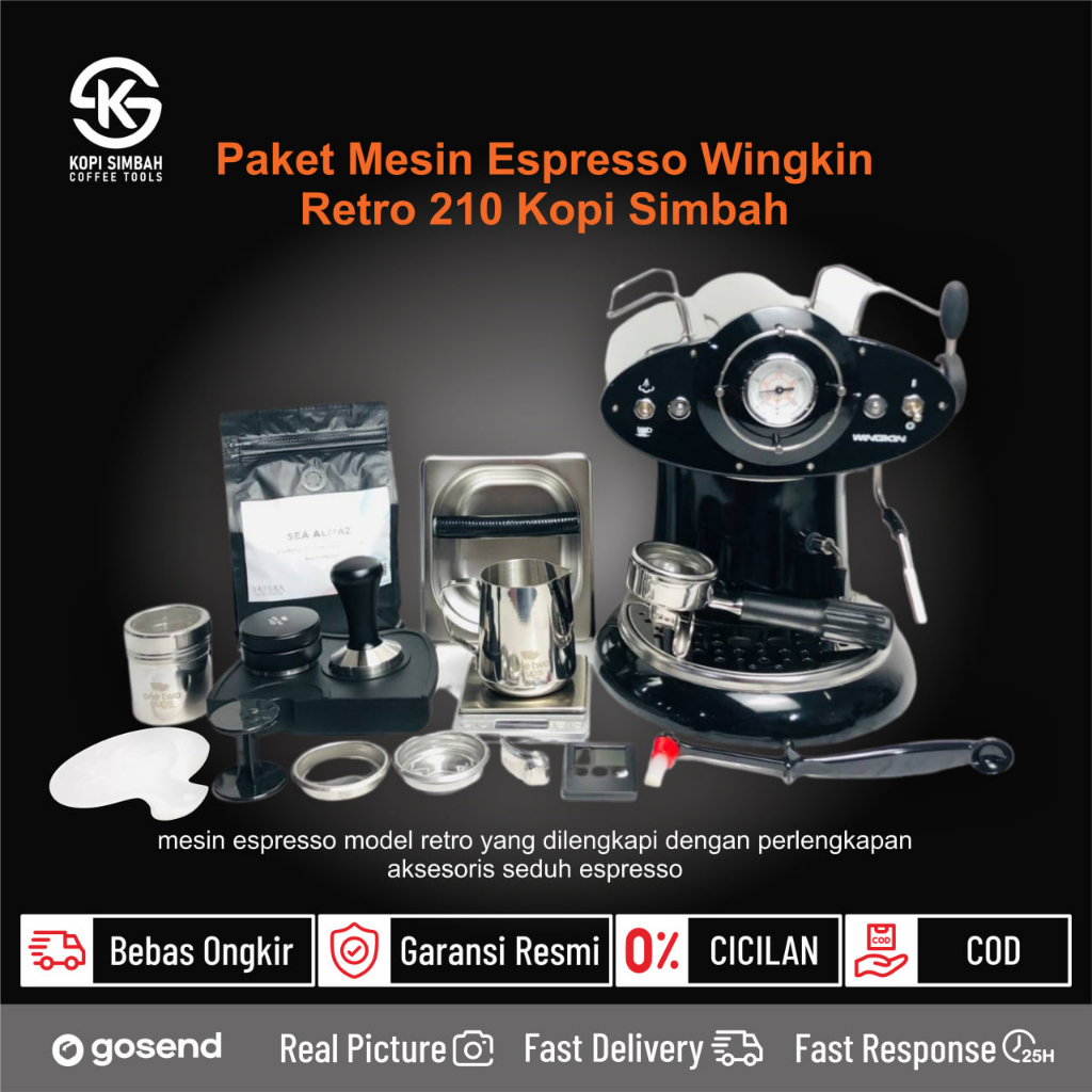 Paket Mesin Espresso Wingkin 210 Retro Set Alat Seduh Pembuat Kopi Classic Espreso Coffee Maker