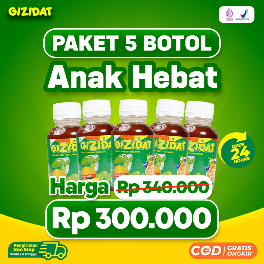 Gizidat Paket 5 Botol - Madu Penambah Nafsu Makan Anak Tumbuh Cerdas Ekstrak Ikan Sidat Naikkan Berat Badan Lancarkan Pencernaan