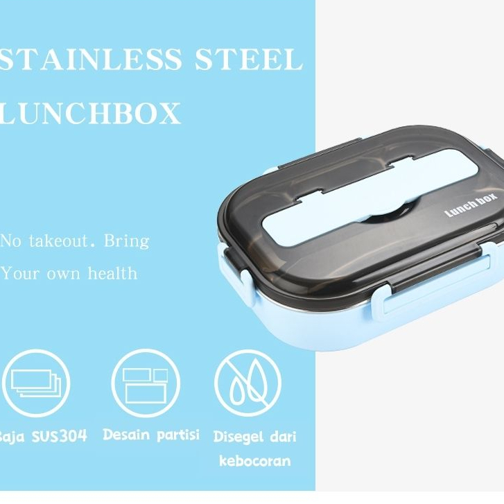 Kotak Makan Stainless Steel 304 - 3 SEKAT - 3 WARNA Tahan Suhu Tempat Makan Lunch Box Anti Karat