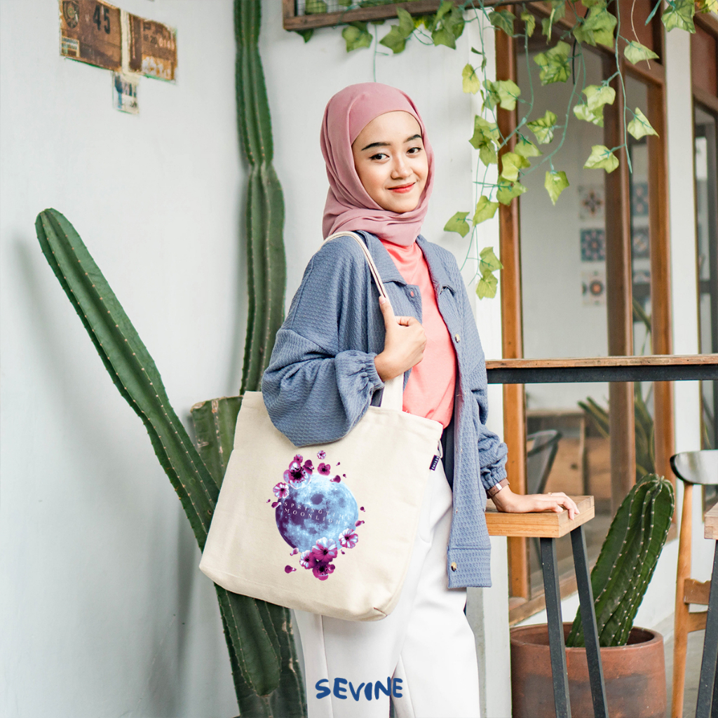 Sevine Tote Bag Kanvas Sekat Emily Resleting Kantong Tas Wanita Sekolah Kuliah Fashion Totebag Kerja Aesthetic - JJ