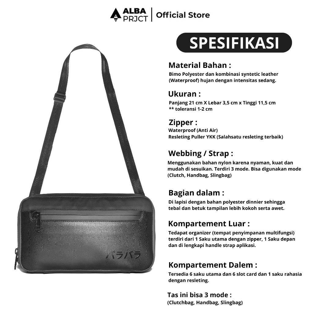 ALBA PROJECT | Handbag FELIX 3 in one | Handbag Pria | Clutch bag pria | Sling bag pria waterproof