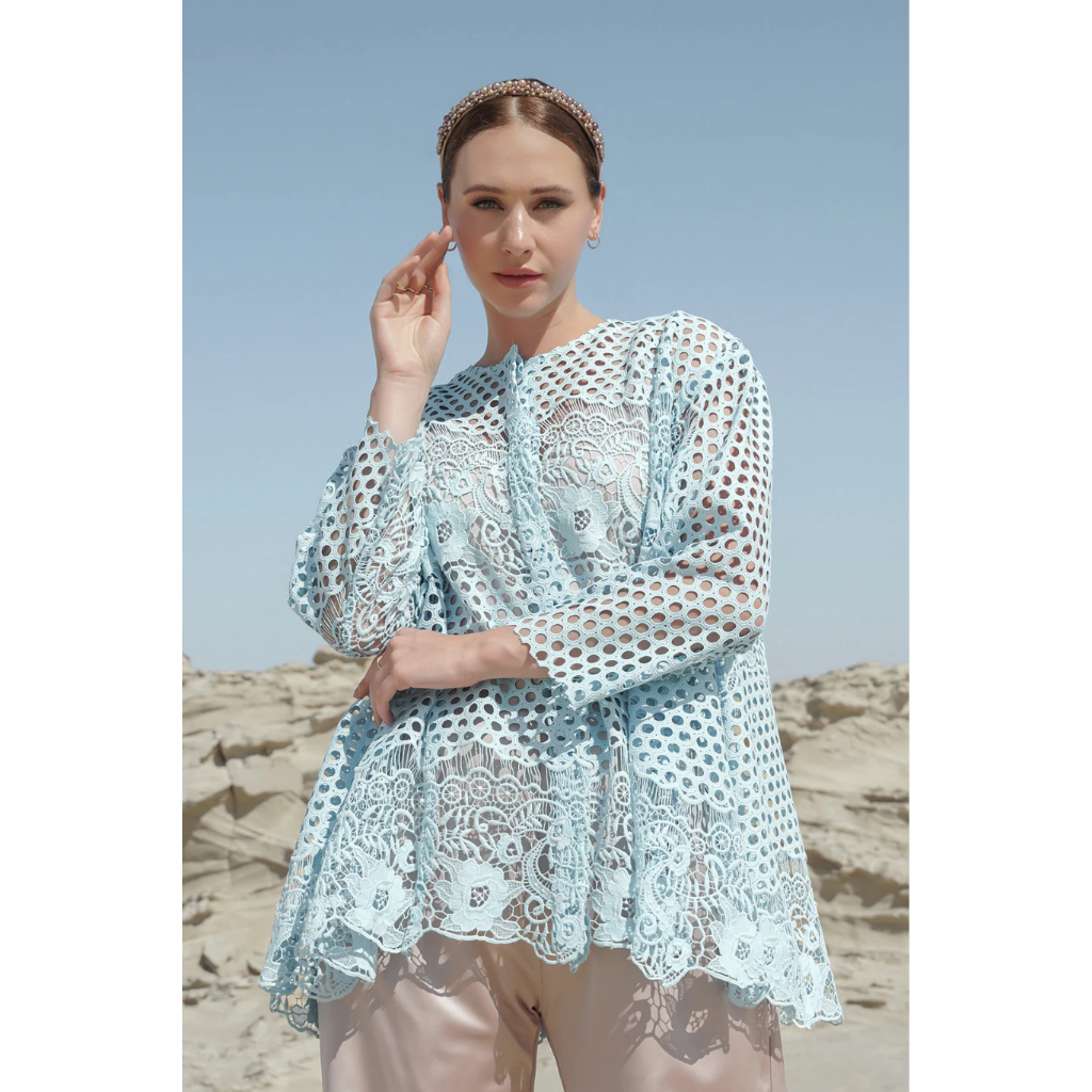 Ayla Embroidery Shirt - Blue  Benang jarum benangjarum XS S M L XL XXL buttonscarves series voal fro