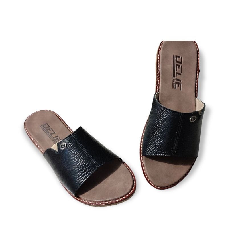 Sandal slop wanita delie size besar 41-43 kulit asli
