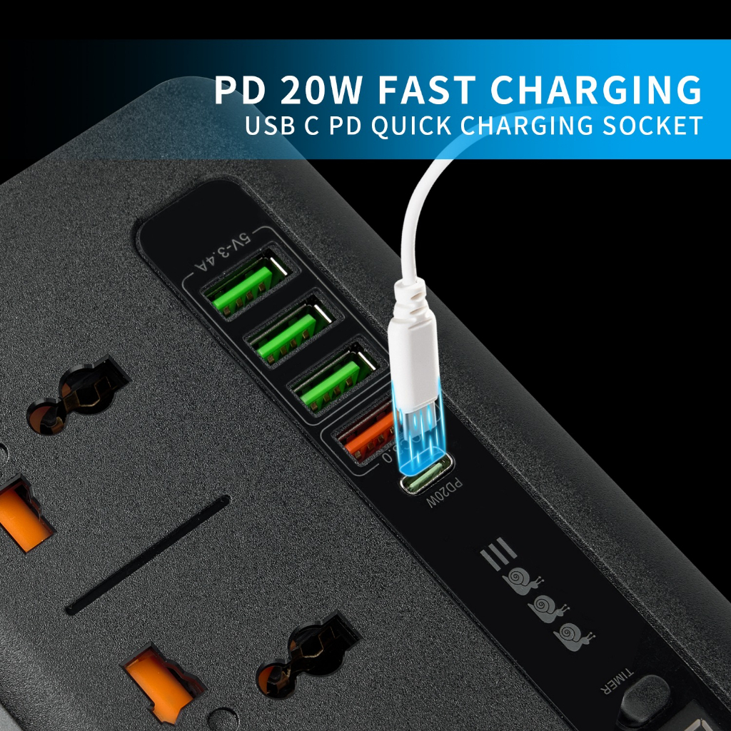 Power Socket usb Fast Charging Stop Kontak Charger Timer Digital Type C PD Fast Charger QualComm Multi Port International