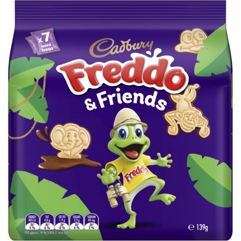 

Cadbury Freddo & Friends Chocolate Dipped Biscuits Mini Bags 7 Pack 139 gram/Cadbury Australia