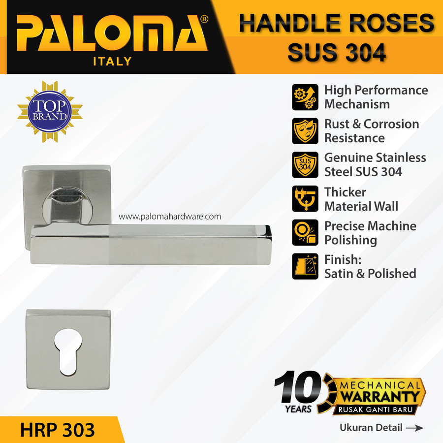 Handle pintu Roses PALOMA HRP 303 LHT LAZIO SQ STAINLESS STEEL SUS 304